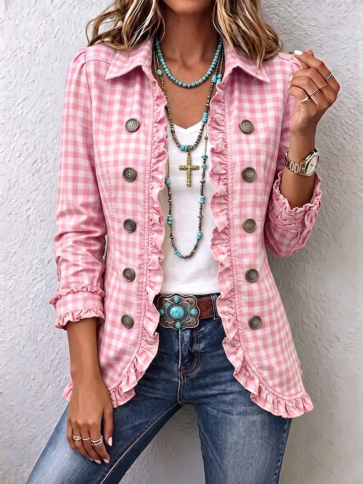Charlene | Chaqueta de Botones con Volantes de Gingham