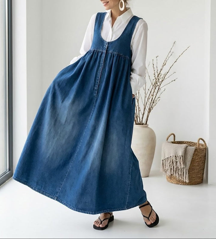 Gumersinda™ | Vestido Maxi de Denim Lavado con Tirantes