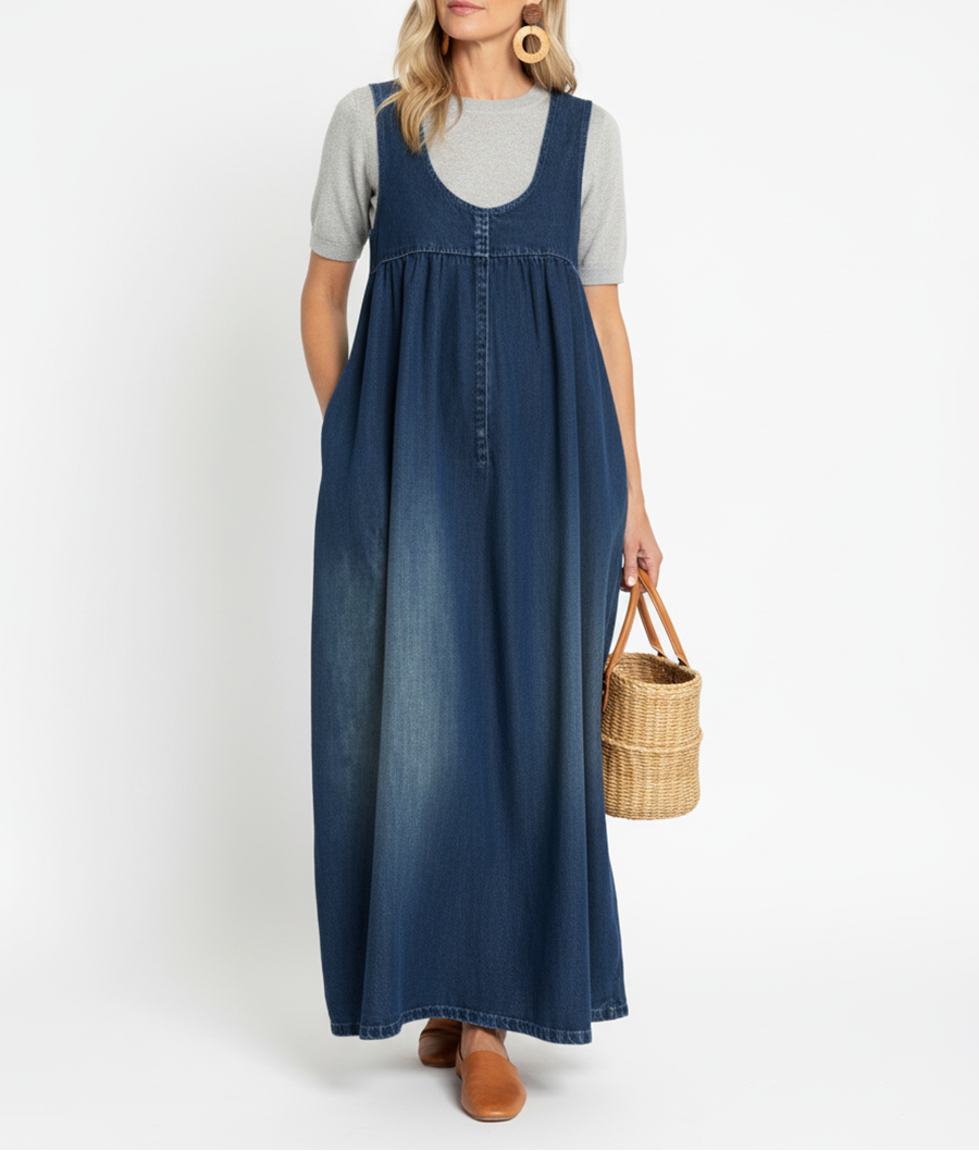 Gumersinda™ | Vestido Maxi de Denim Lavado con Tirantes