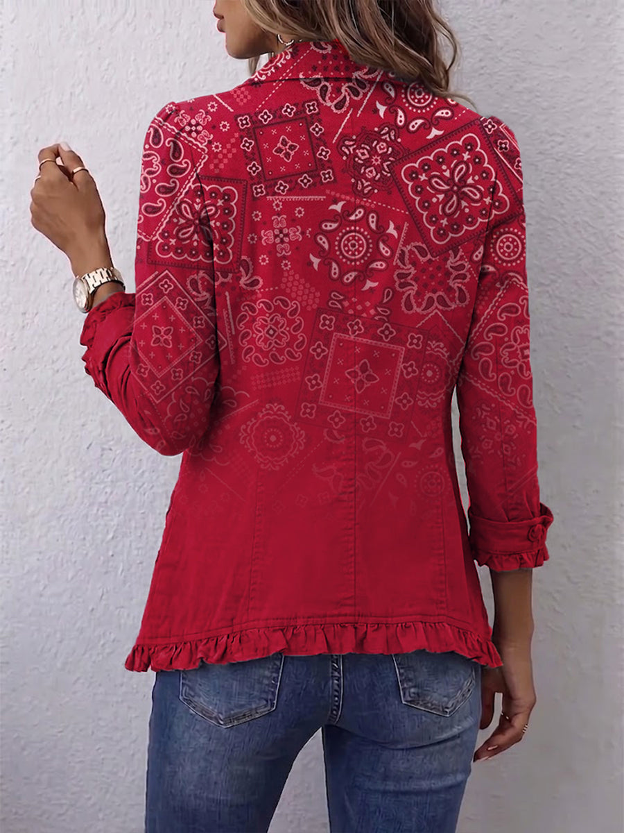 Criselle | Chaqueta Rizada con Estampado Paisley Ombre Bohemio