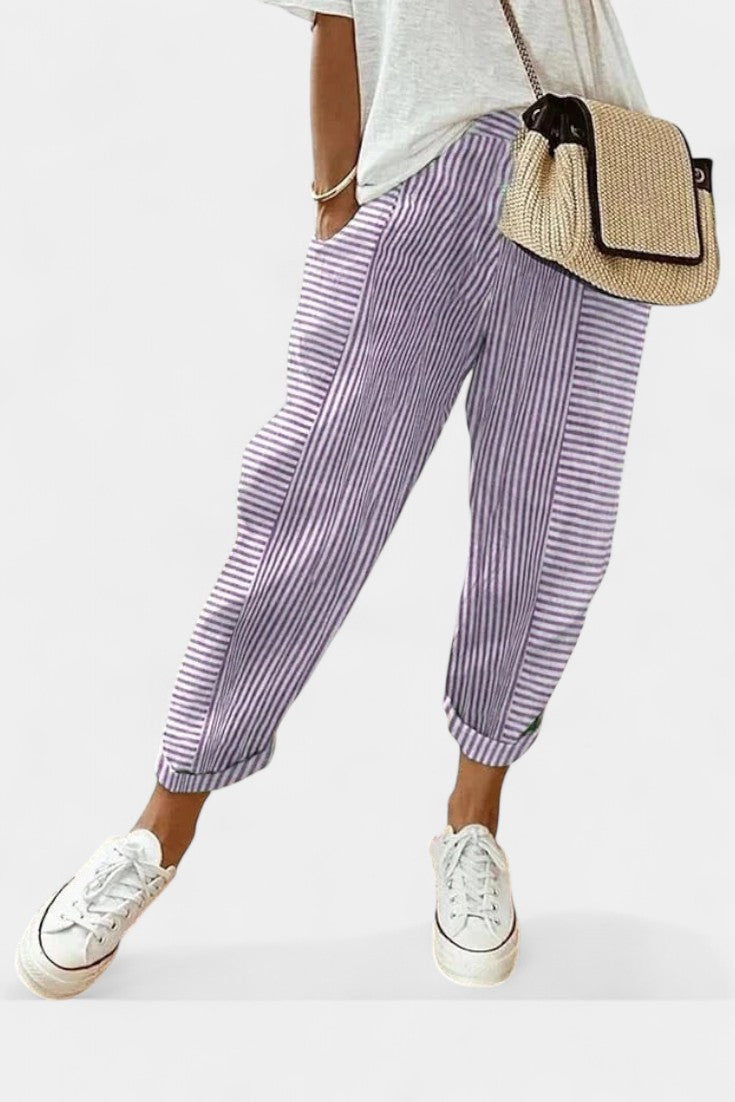 Alba Pantalones de Lino Rayados