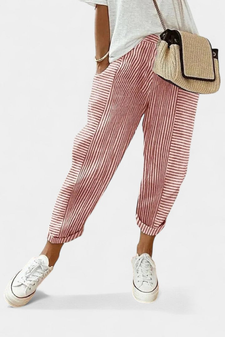 Alba Pantalones de Lino Rayados